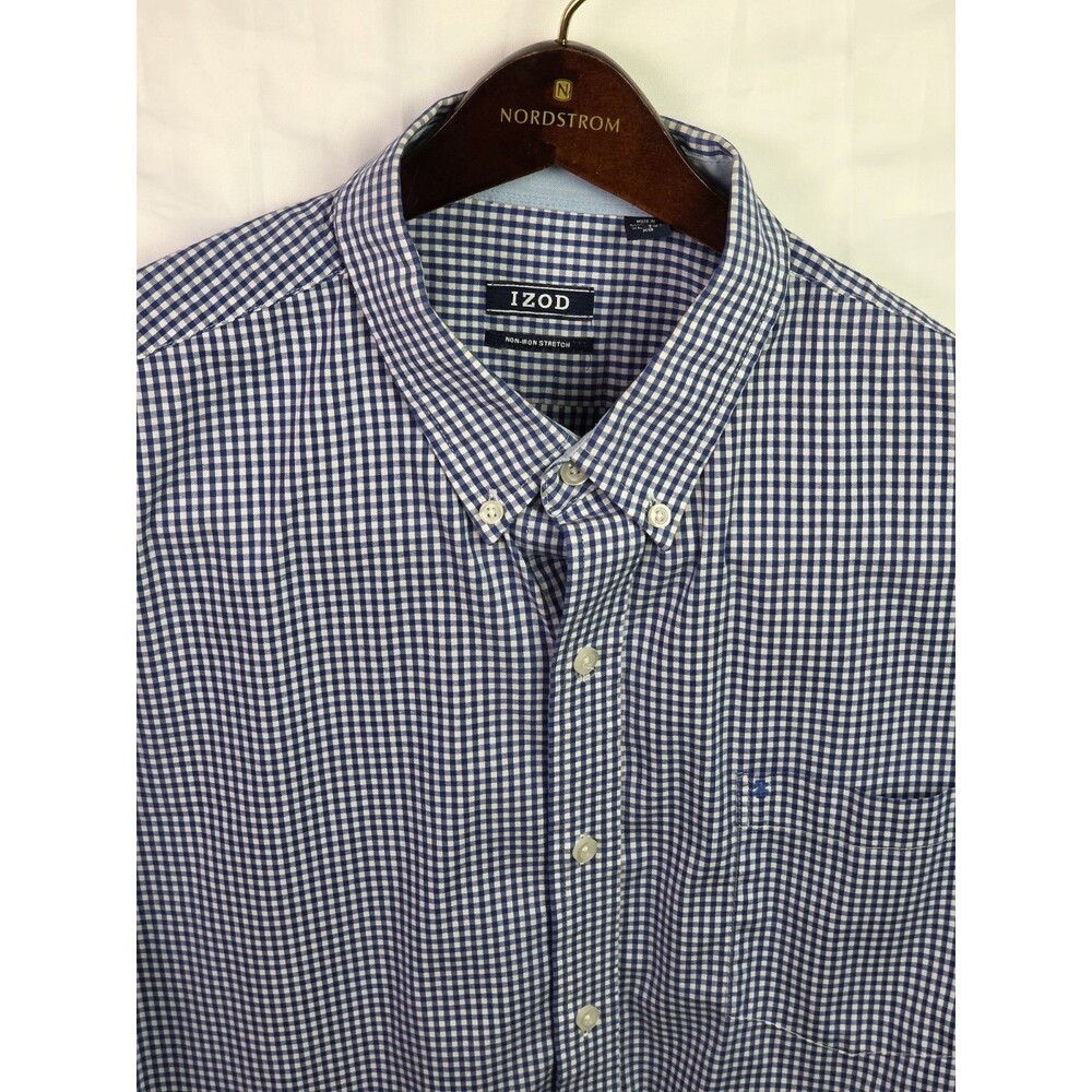 IZOD Men's XL Blue/White Gingham Regular Fit Long Sleeve Button Up Shirt